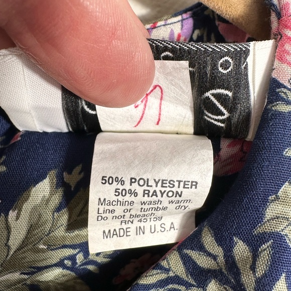 Enge’ collection vintage dress midi quarter length sleeves navy floral women's L - Picture 11 of 11